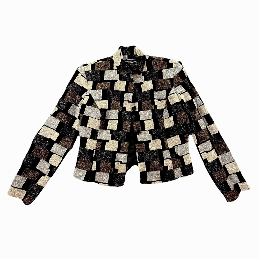 George Simonton Cropped Jacket Size 8 Wool‎ Blend Abstract Patchwork Chic Blazer